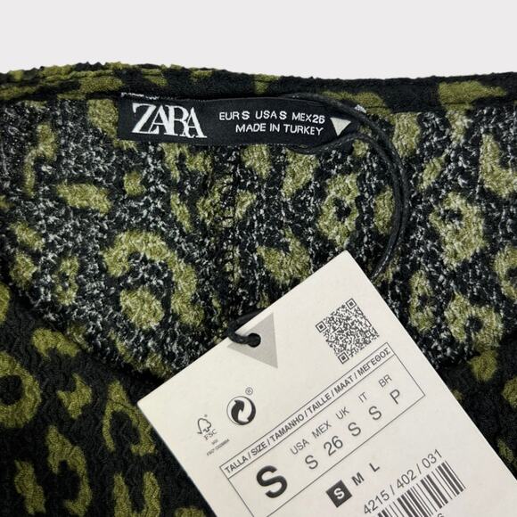 Zara Textured Leopard Print Ruffle Mini Dress Size Small NEW - Picture 3 of 8